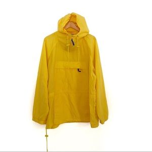 Vintage Eddie Bauer Hooded Yellow Windbreaker Jacket Large half Zip Pullover 90s